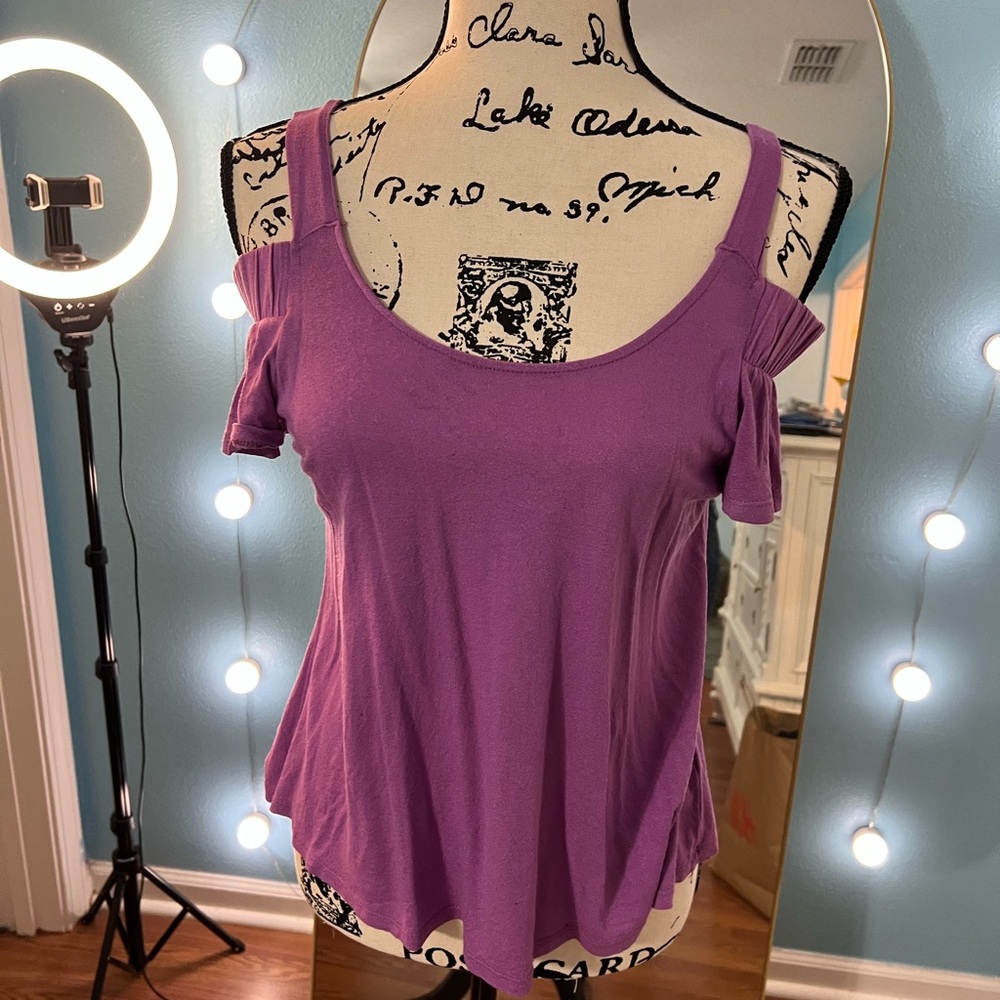 Ultra Flirt Purple Cold Shoulder Blouse